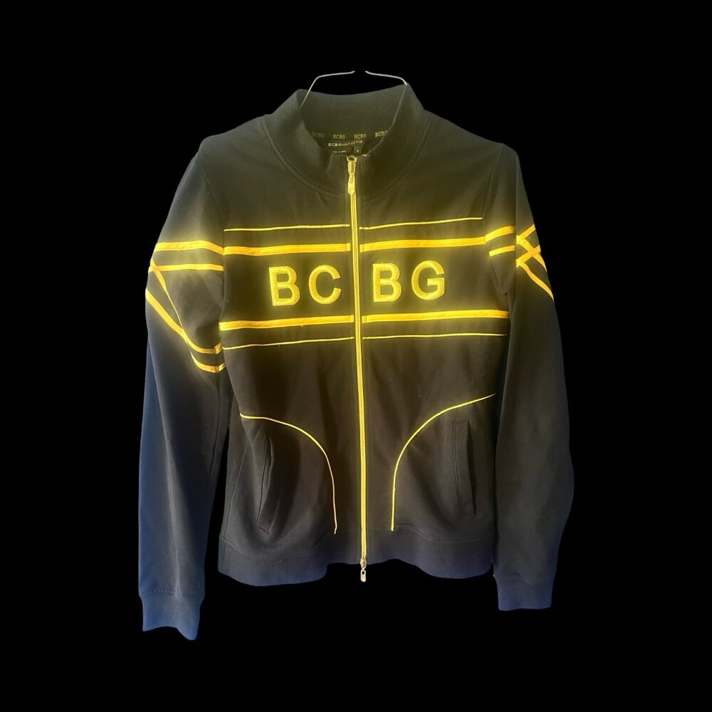BCBG Maxazria Y2K Full Zip Black Gold Track Jacket